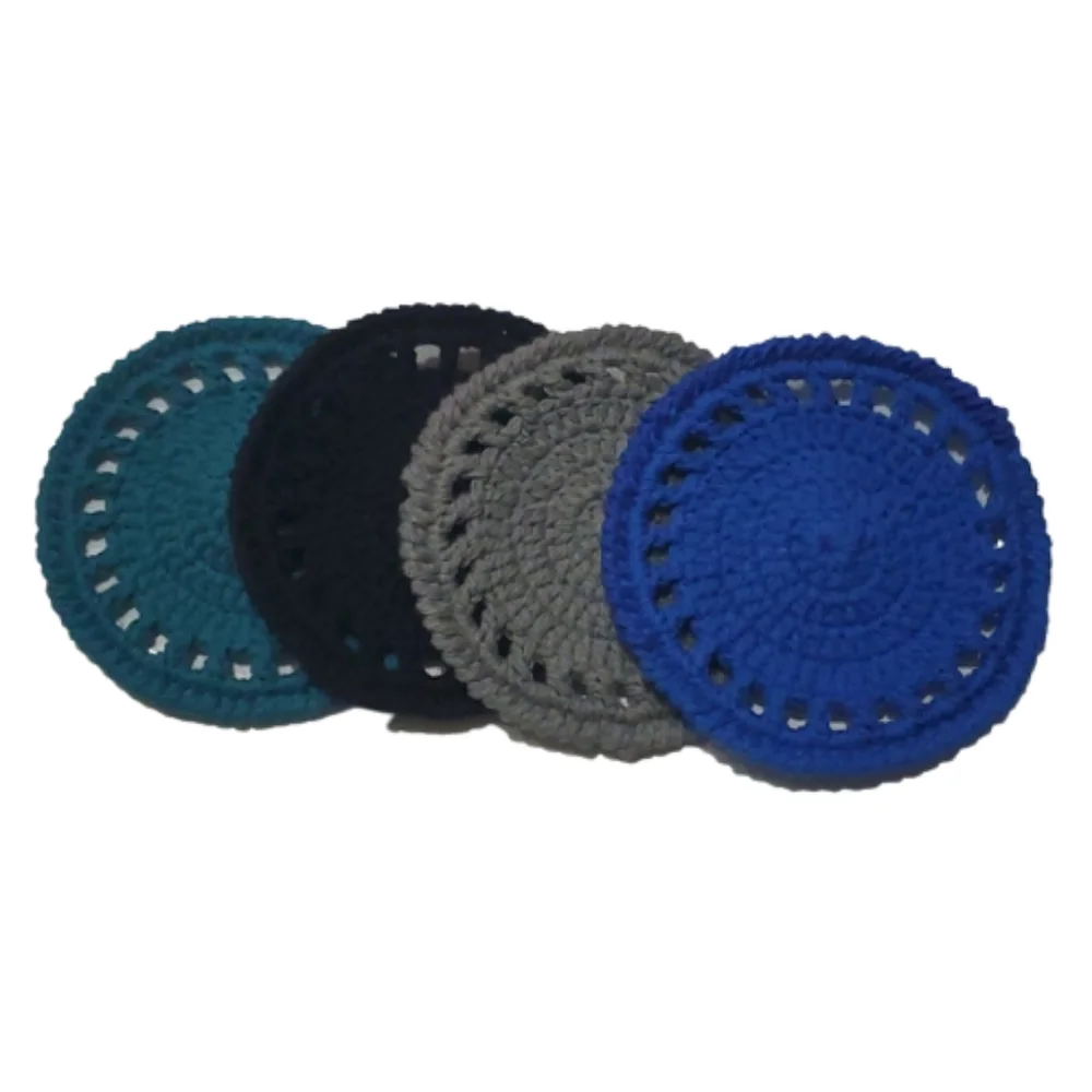 Ecofriendly Cotton Round Coaster Set of 4-Handmade Crocheted- Mixed Dark Colors